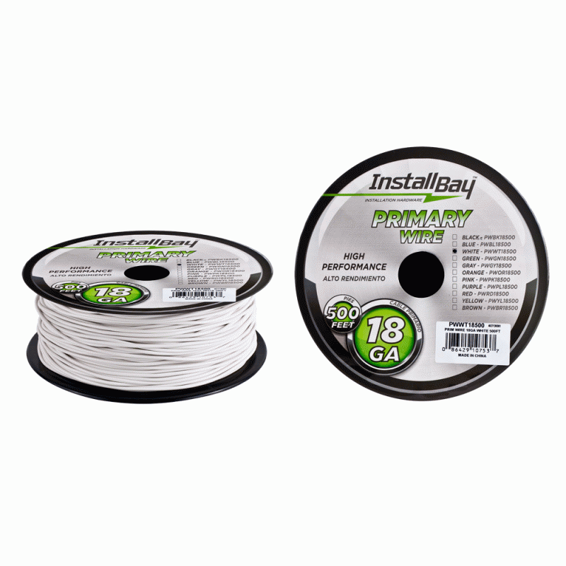 PWWT18500 | Primary Wire 18G All Copper, White, Coil, 500 ft